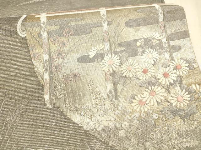 平和屋着物*夏物 六通柄袋帯 唐織 扇面草花文 金銀糸 正絹 逸品 DAAX5690cm
