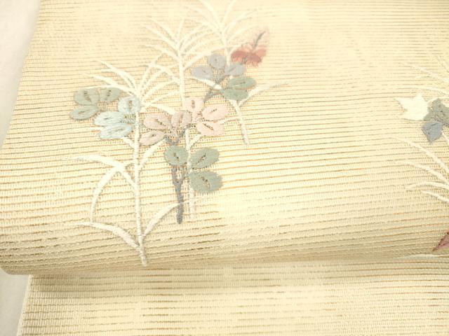 平和屋着物*夏物 銀座きしや 九寸名古屋帯 総刺繍 草花文 金銀糸 正絹 逸品 DAAX5708cm