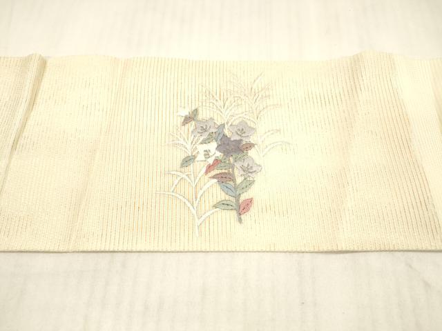 平和屋着物*夏物 銀座きしや 九寸名古屋帯 総刺繍 草花文 金銀糸 正絹 逸品 DAAX5708cm