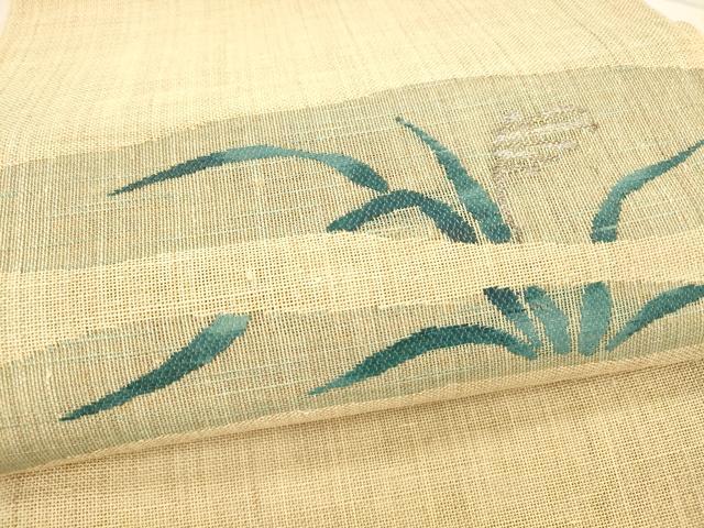 平和屋着物*夏物 八寸名古屋帯 草葉文 銀糸 麻 逸品 DAAX5713cm