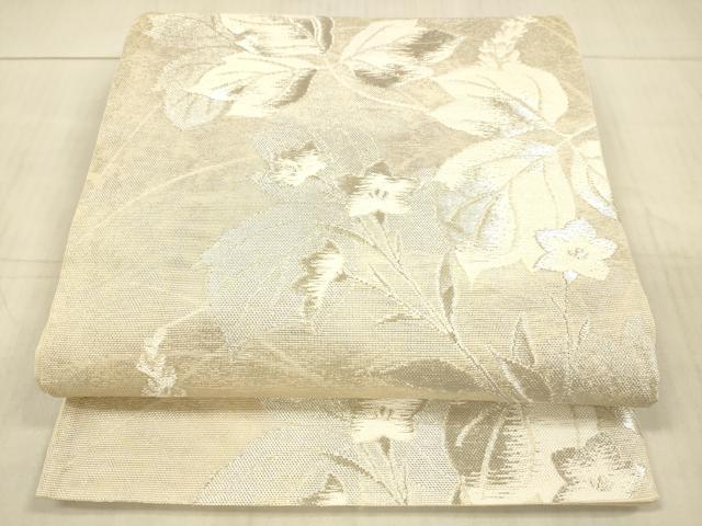 平和屋着物*夏物 六通柄袋帯 草花文 銀糸 正絹 逸品 DAAX5720cm