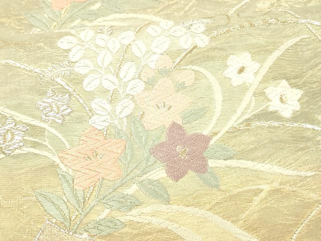 平和屋着物*夏物 六通柄袋帯 唐織 草花文 金銀糸 正絹 逸品 DAAX5724cm