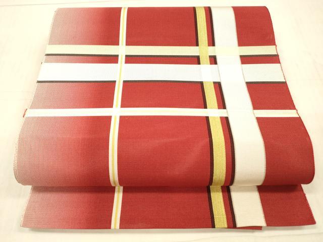 平和屋着物*夏物 本場筑前博多織 八寸名古屋帯 格子 正絹 逸品 DAAX5727cm