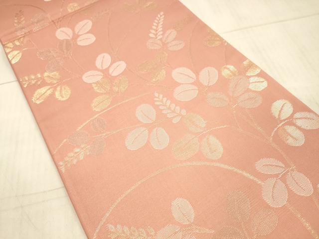 平和屋着物*夏物 六通柄袋帯 草葉文 金銀糸 正絹 逸品 DAAX5728cm