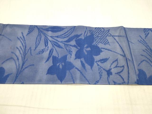 平和屋着物*夏物 九寸名古屋帯 草花文 紺色 正絹 逸品 DAAX5735cm