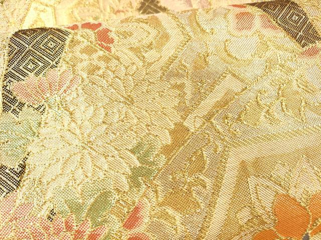 平和屋着物▼佐賀錦 六通柄袋帯 草花文 金糸 正絹 逸品 DAAX5755cm