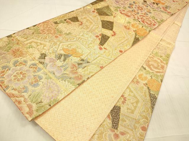 平和屋着物▼佐賀錦 六通柄袋帯 草花文 金糸 正絹 逸品 DAAX5755cm