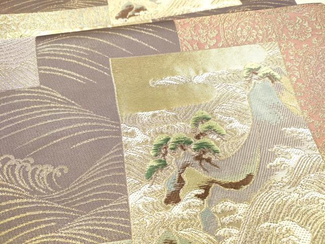 平和屋着物●六通柄袋帯 風景流水枝花文 金糸 正絹 逸品 DAAX5757cm