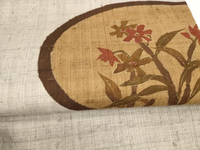 平和屋着物●九寸名古屋帯 紬地 草花文 正絹 逸品 DAAX5764cm