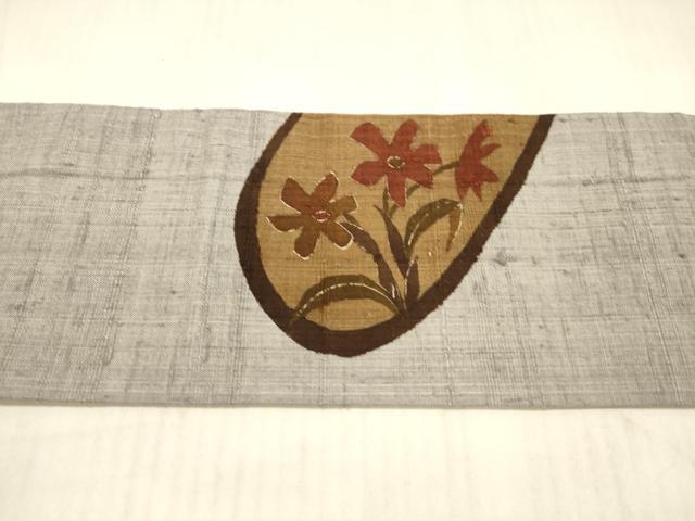 平和屋着物●九寸名古屋帯 紬地 草花文 正絹 逸品 DAAX5764cm