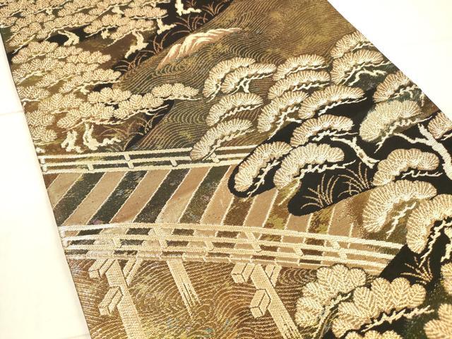 平和屋着物●六通柄袋帯 流水渡橋松文 金糸 正絹 逸品 DAAX5773cm