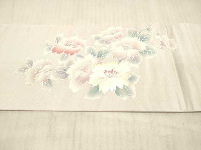 平和屋着物●九寸名古屋帯 刺繍 枝花文 銀糸 正絹 逸品 DAAX5782cm