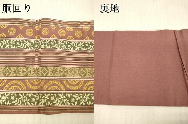 平和屋着物●本場筑前博多織 半幅帯 草花間道 正絹 逸品 DAAX5784cm