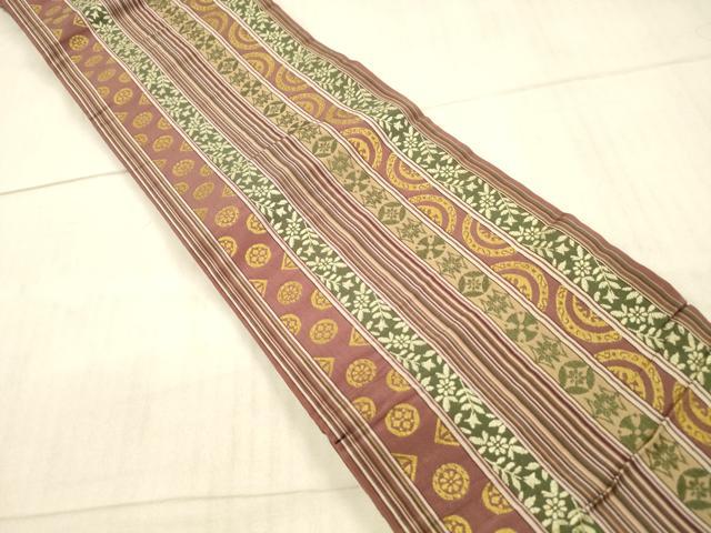平和屋着物●本場筑前博多織 半幅帯 草花間道 正絹 逸品 DAAX5784cm