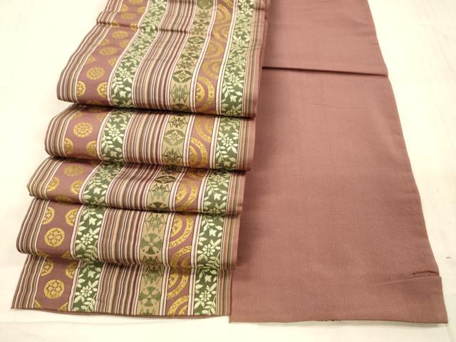 平和屋着物●本場筑前博多織 半幅帯 草花間道 正絹 逸品 DAAX5784cm
