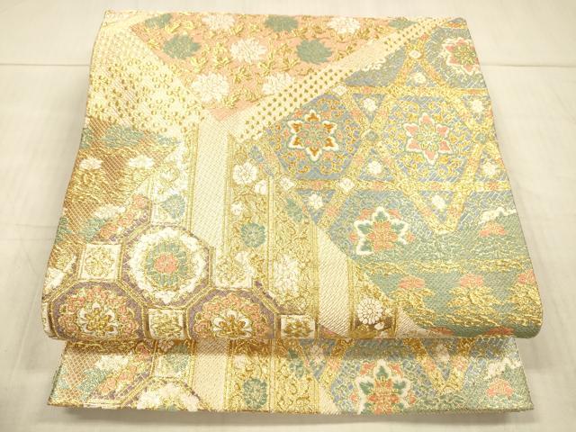 平和屋着物●六通柄袋帯 唐織 草花文 金糸 正絹 逸品 DAAX5795cm