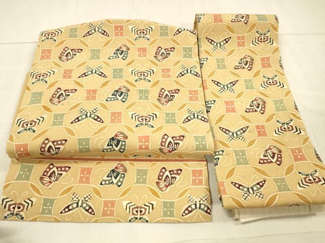 平和屋着物●つけ帯 型絵染 舞蝶文 正絹 逸品 DAAX5799cm