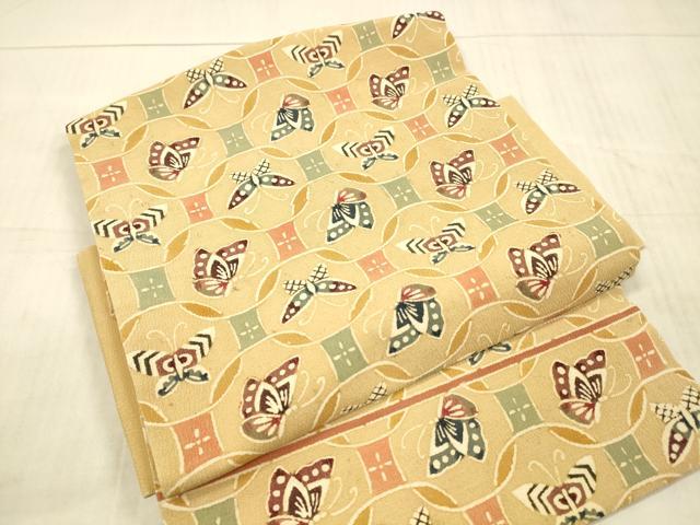 平和屋着物●つけ帯 型絵染 舞蝶文 正絹 逸品 DAAX5799cm