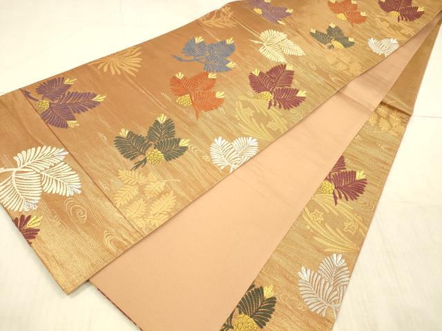 平和屋着物●六通柄袋帯 唐織綴 流水松葉文 金銀糸 正絹 逸品 DAAX5820cm