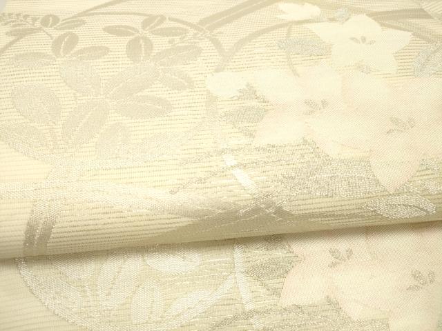 平和屋着物*夏物 九寸名古屋帯 草花文 銀糸 正絹 逸品 DAAX5881cm