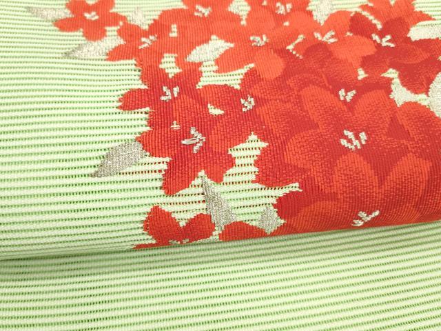 平和屋着物*夏物 絽綴れ 八寸名古屋帯 草花文 銀糸 DAAX5917cm