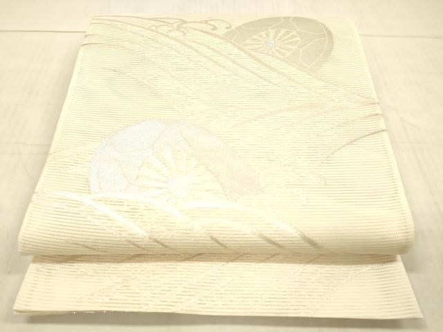 平和屋着物*夏物 六通柄袋帯 流水片輪車文 銀糸 正絹 逸品 DAAX5934cm
