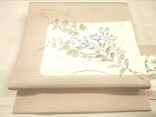 平和屋着物*夏物 絽塩瀬 九寸名古屋帯 手描き 南天花文 正絹 逸品 DAAX5935cm