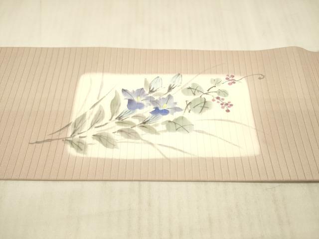 平和屋着物*夏物 絽塩瀬 九寸名古屋帯 手描き 南天花文 正絹 逸品 DAAX5935cm
