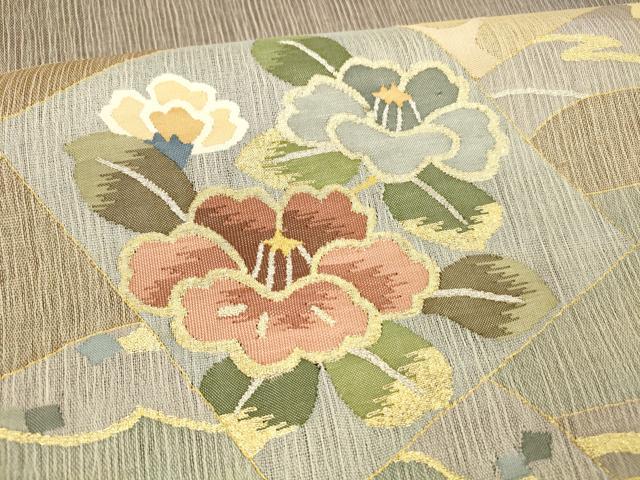 平和屋着物*夏物 太鼓柄袋帯 飛鳥草花文 金銀糸 正絹 逸品 DAAX5938cm
