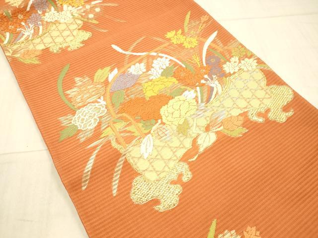 平和屋着物*夏物 太鼓柄袋帯 唐織 籠花文 金糸 三越扱い 正絹 逸品 DAAX5942cm