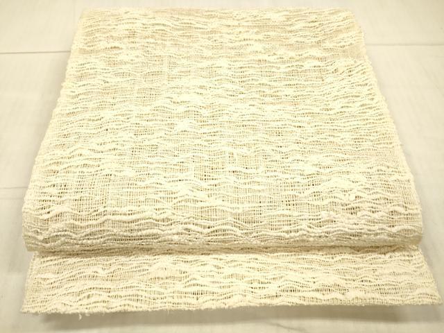 平和屋着物*夏物 八寸名古屋帯 抽象文様 薄卵色 正絹 逸品 DAAX5945cm