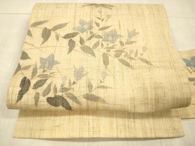 平和屋着物*夏物 染色作家 桐山紫香 手描き 九寸名古屋帯 蜻蛉草花文 金彩 麻 逸品 DAAX5948cm