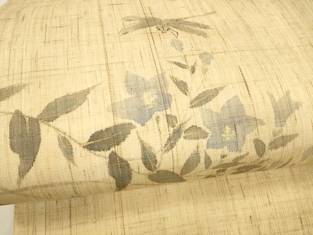 平和屋着物*夏物 染色作家 桐山紫香 手描き 九寸名古屋帯 蜻蛉草花文 金彩 麻 逸品 DAAX5948cm