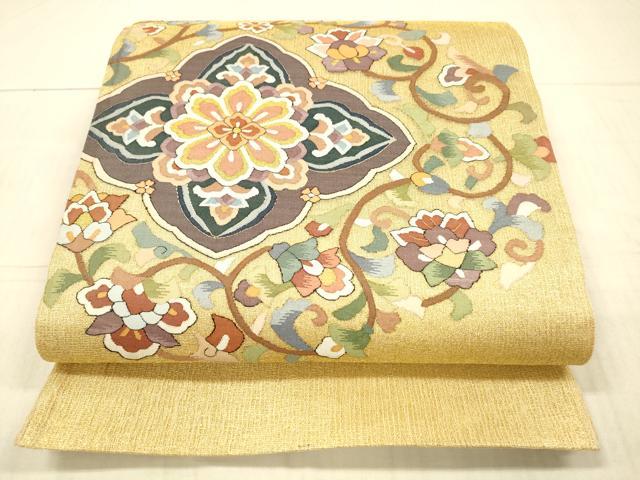 平和屋着物*夏物 明綴れ 太鼓柄袋帯 花唐草文 金糸 正絹 逸品 DAAX5949cm