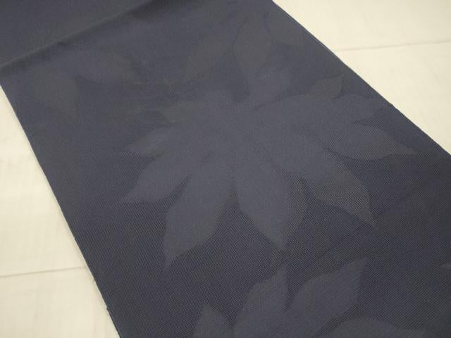 平和屋着物*夏物 八寸名古屋帯 舞葉文 鉄紺色 正絹 逸品 DAAX5950cm