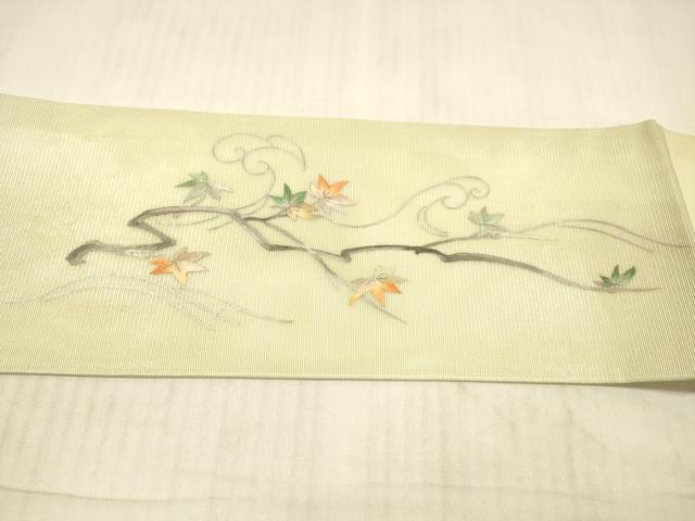 平和屋着物*夏物 九寸名古屋帯 作家物 刺繍 流水籬草葉文 銀糸 正絹 逸品 DAAX5959cm