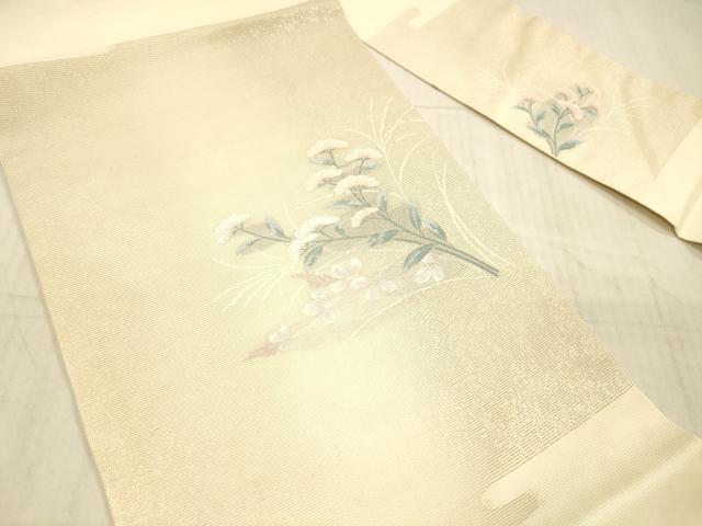 平和屋着物*夏物 九寸名古屋帯 草花文 金銀糸 正絹 逸品 DAAX5972cm