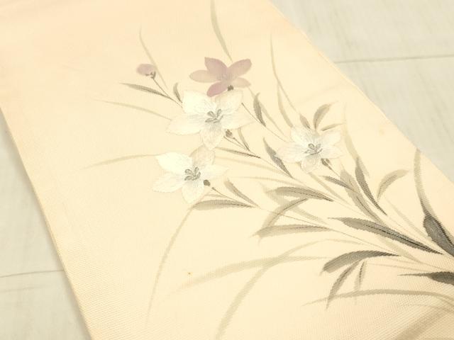 平和屋着物*夏物 九寸開き名古屋帯 作家物 手描き 刺繍 草花文 銀彩 正絹 逸品 DAAX5973cm