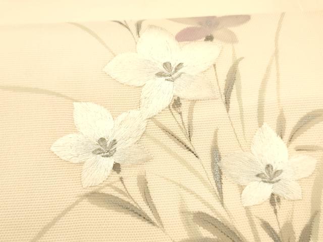 平和屋着物*夏物 九寸開き名古屋帯 作家物 手描き 刺繍 草花文 銀彩 正絹 逸品 DAAX5973cm