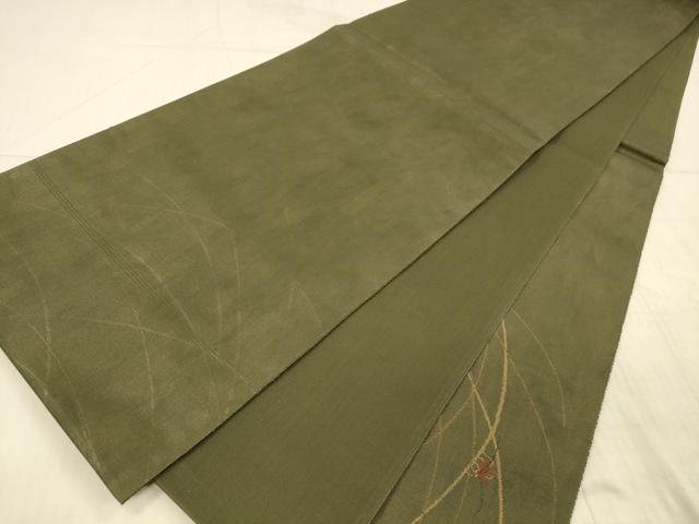 平和屋着物*夏物 太鼓柄袋帯 夏虫草葉文 金糸 引箔 正絹 逸品 DAAX5974cm