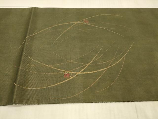平和屋着物*夏物 太鼓柄袋帯 夏虫草葉文 金糸 引箔 正絹 逸品 DAAX5974cm