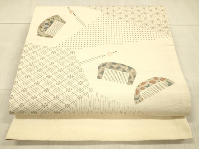 平和屋着物●太鼓柄 京袋帯 作家物 紬地 櫛 簪 正絹 逸品 DAAX5991cm