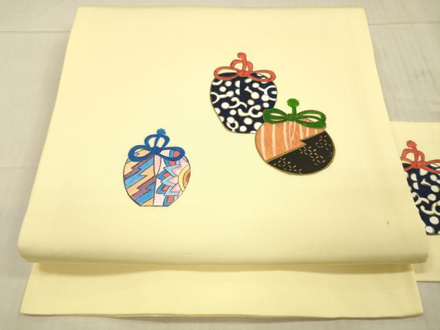 平和屋着物●九寸名古屋帯 手描き 巾着 金糸 正絹 逸品 DAAX5998cm
