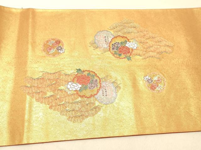 平和屋着物◎西陣 高島織物謹製 六通柄袋帯 唐織 雪輪花蝶文 青銅箔 正絹 逸品 DAAX6018jm