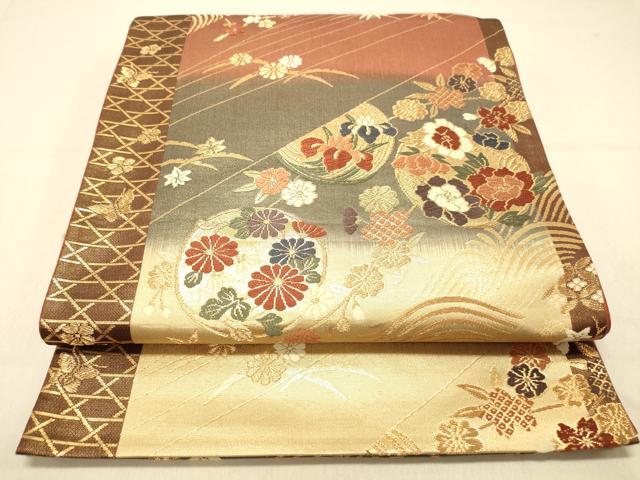 平和屋着物◎六通柄袋帯 唐織 花鳥丸文 金糸 引箔 正絹 逸品 DAAX6029jm