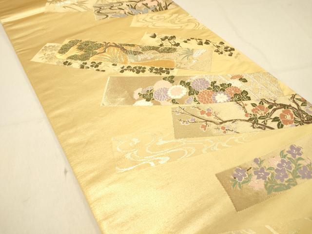 平和屋着物◎六通柄袋帯 唐織 短冊吉祥花文 金銀糸 正絹 逸品 DAAX6036jm