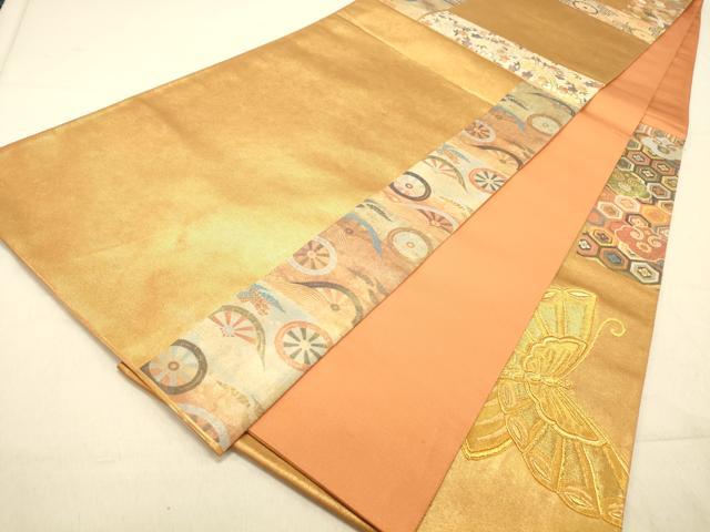 平和屋着物◎六通柄袋帯 駒刺繍 花蝶文 金糸 引箔 正絹 逸品 DAAX6096jm