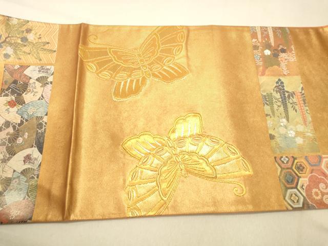 平和屋着物◎六通柄袋帯 駒刺繍 花蝶文 金糸 引箔 正絹 逸品 DAAX6096jm