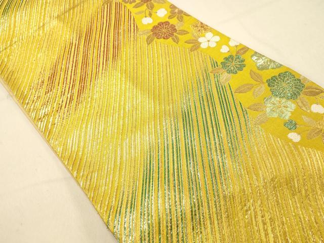 平和屋着物◎六通柄袋帯 斜縞舞花文 金糸 正絹 逸品 DAAX6101jm