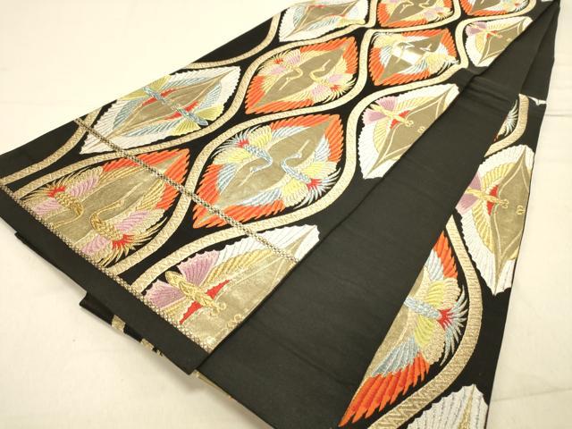 平和屋着物◎六通柄袋帯 立涌向い鶴文 黒地 金銀糸 正絹 逸品 DAAX6179jm